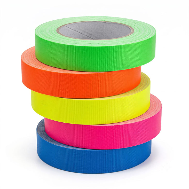 UV Reactive Neon Gaffer Spike Tape - High Visibility Fluorescent (5 Pack - 15mm x 5m Length)