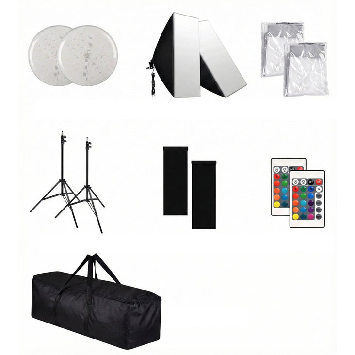 Volkwell Dual RGB LED Softbox Lighting Kit with Remote (E27 Bulb)