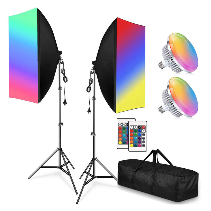 Volkwell Dual RGB LED Softbox Lighting Kit with Remote (E27 Bulb)