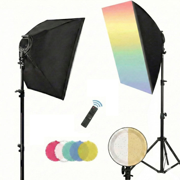 Volkwell 'Product Pack Gels' Dual 55W Dimmable LED Softbox Lighting Kit with 5 Colour Gels