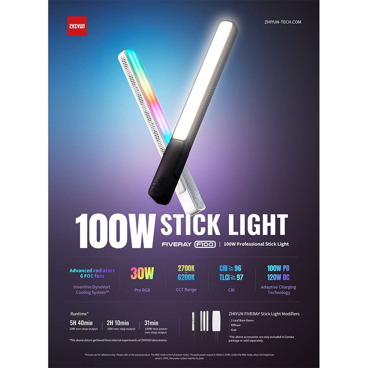 Zhiyun FiveRay F100 RGB LED Light Stick Combo (OPEN BOX)