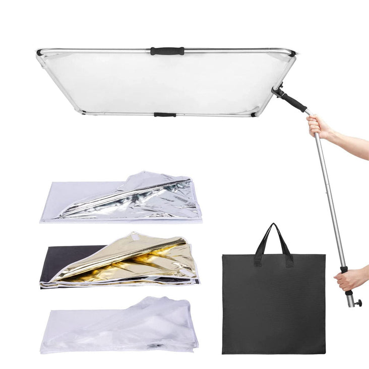 5 in 1 Square Metal Flag Panel Reflector Set with Boom Arm (100cm x 100cm)