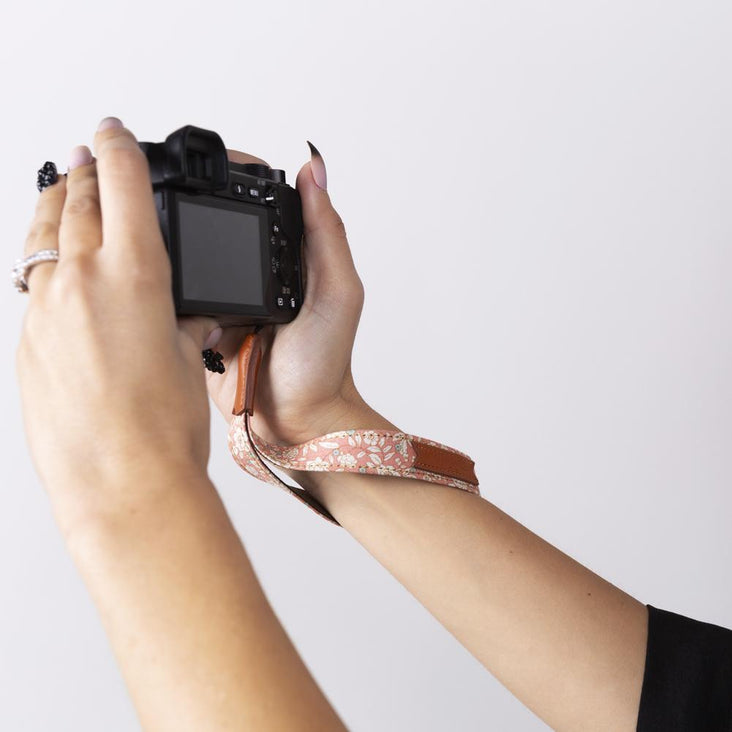 Pink Melten Leather Floral Camera Case and Wrist/ Shoulder Strap - Harper
