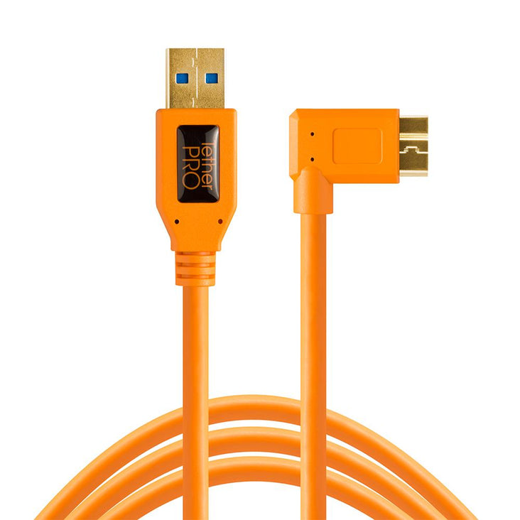 TetherPro USB 3 Micro-B Right Angle Cable 4.6m Hi-Vis Orange