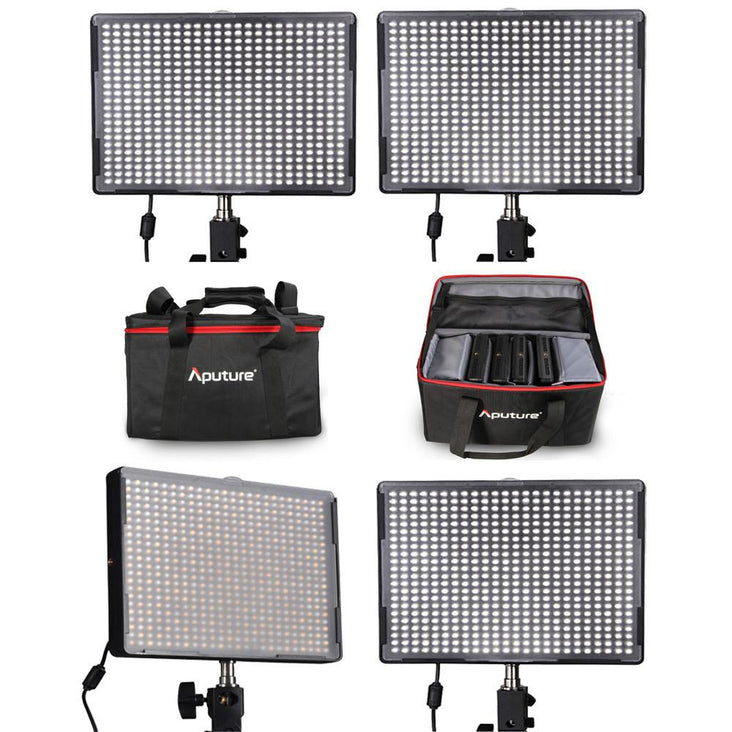 Aputure 4x LED Professional Photo Video Continuous Portable Lighting Kit with Backdrop Set (Medium)