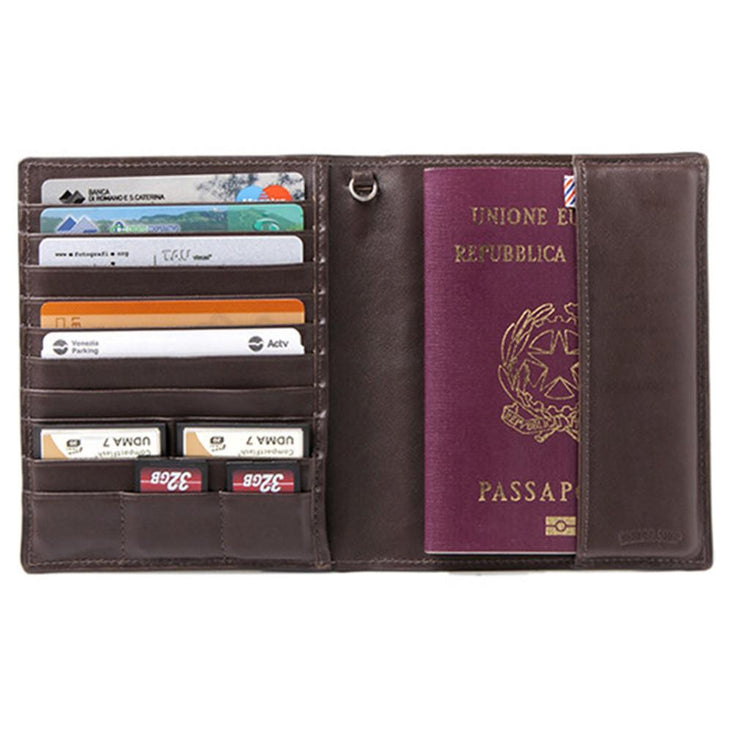 Barber Shop "Fringe" Leather Passport & Memory Card Holder (Dark Brown)
