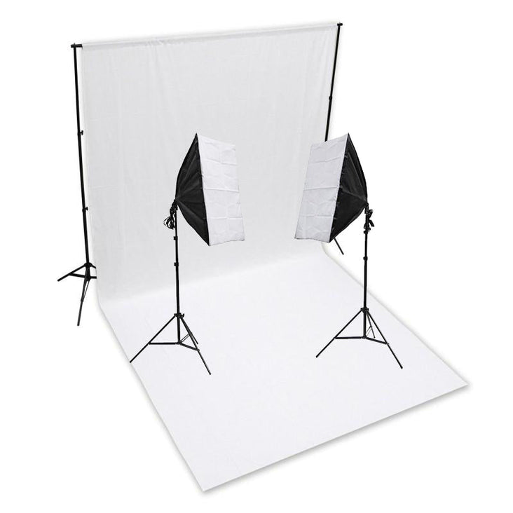 Complete 3m x 6m White & Green Muslin Backdrop Bundle W/ Stand And Softbox Set