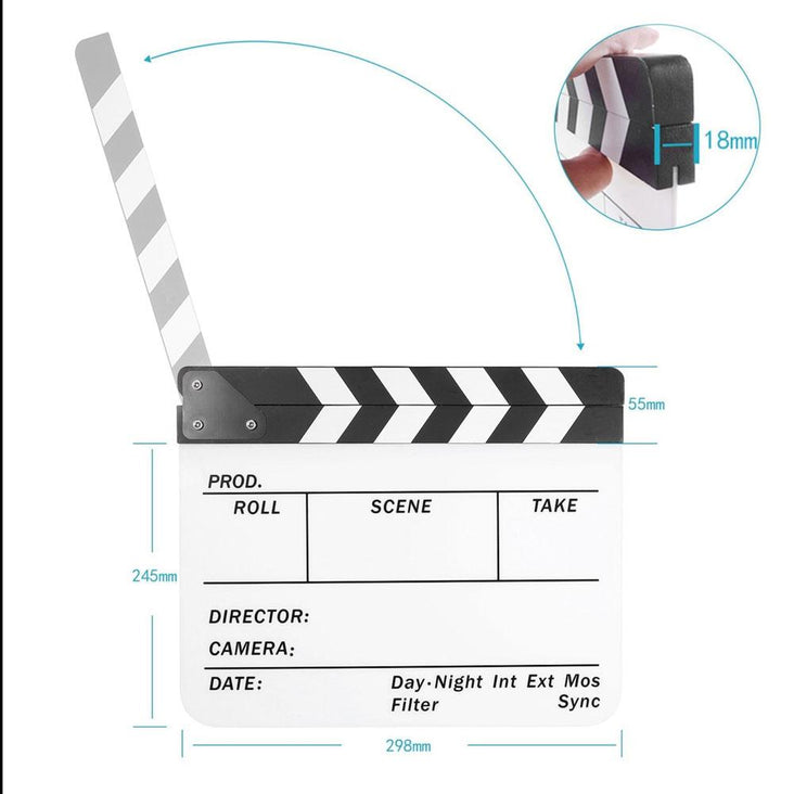 Director’s Acrylic Production Slate Clapperboard (Black and White)