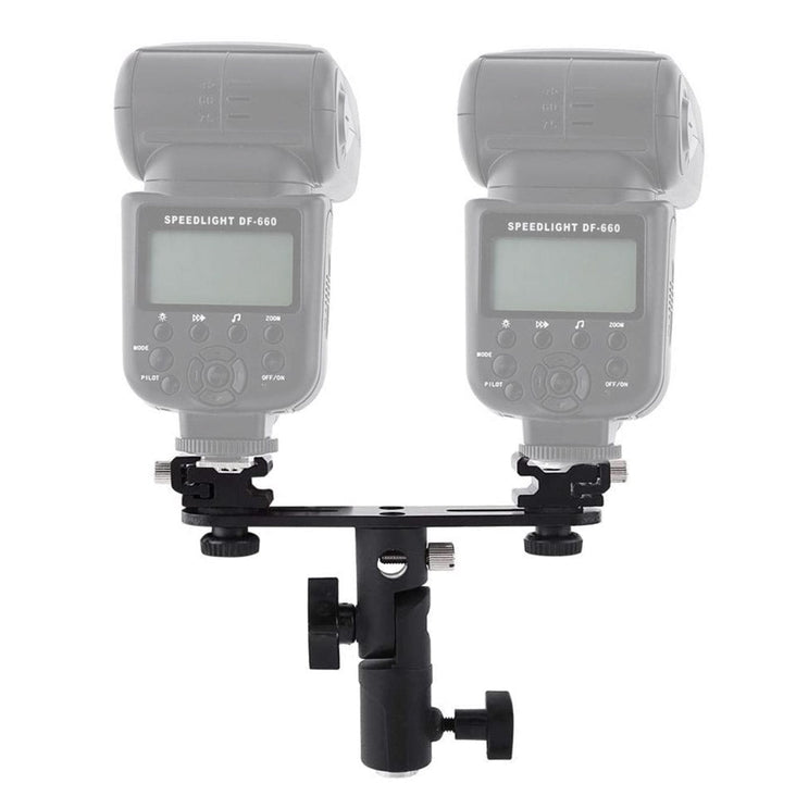 Double Flash Bracket With Dual Cold Shoe For Light Stands