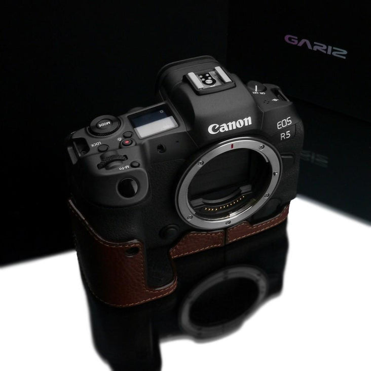 Gariz Brown XS-CHEOSR5BR Genuine Leather Half Case for Canon EOS R5