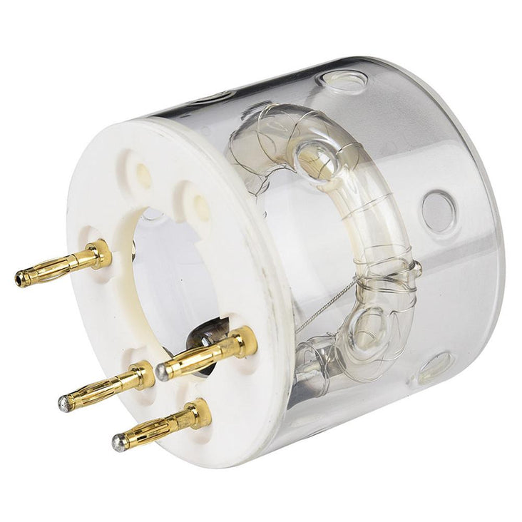 A clear glass Godox FT-AD800Pro 800W flash tube with metal pins at one end.