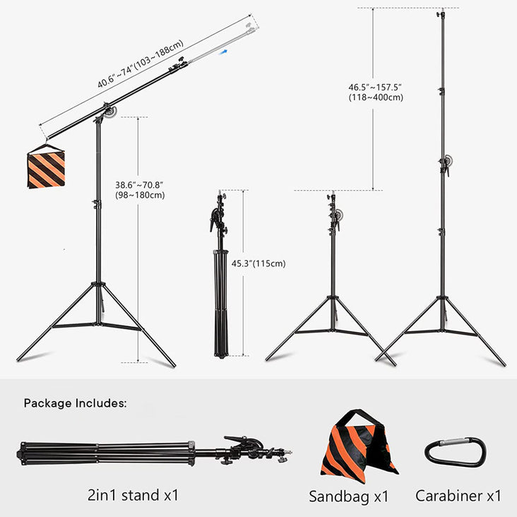 Heavy Duty 390cm / 13ft Photographic Boom Stand and Counterweight (5kg Load)
