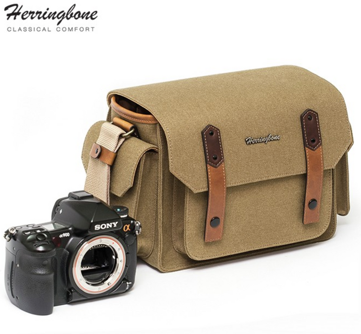 Herringbone PapasPocket Messenger Camera Bag - Medium Khaki