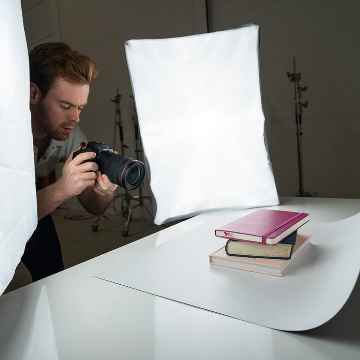Starter Product Photography Lighting Kit With Monochrome Flat Lay Backdrop - Bundle