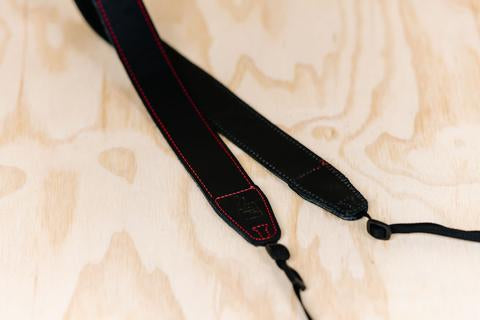 Lucky Straps Simple 40 Leather Camera Strap - Black with Red Stitching