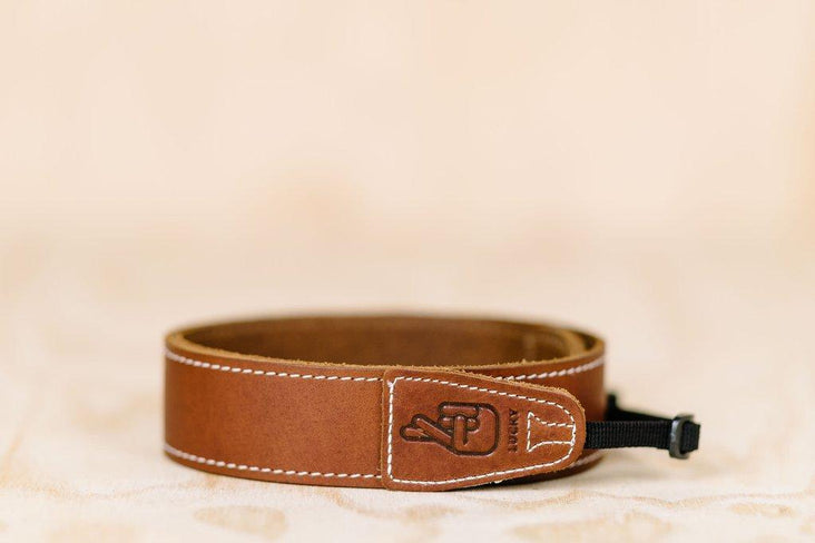 Lucky Straps Simple 40 Leather Camera Strap - Natural Brown with White Stitching