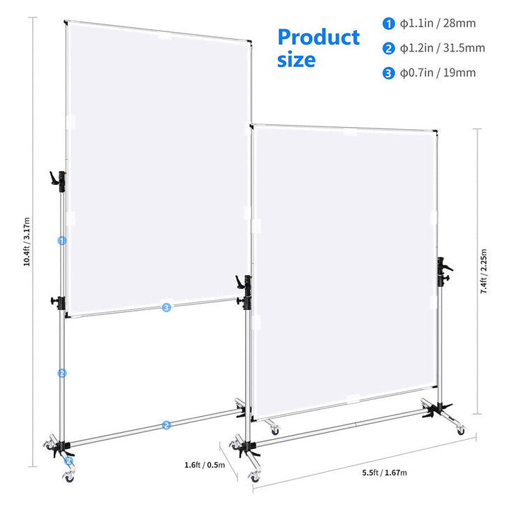 Neewer Medium Overhead Fold Away Diffuser Frame & Wheel Stands (140cm x 200cm) - DEMO