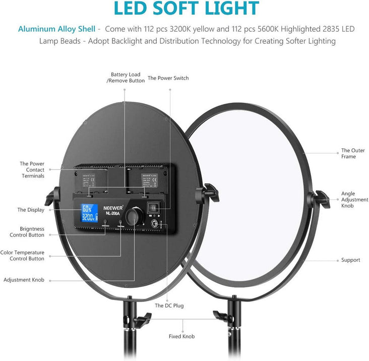 Neewer Round Bi-Colour LED Video Light (3200K - 5600K)