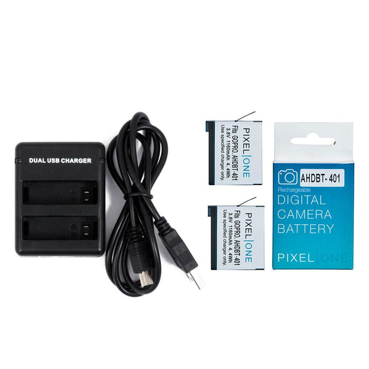 Pixel One Dual Battery Charger Set for GoPro HD Hero4 AHDBT-401