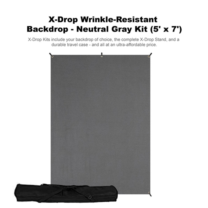 Quick Setup Portable X Backdrop Background With Stand (1.5m x 2.1m) - Grey