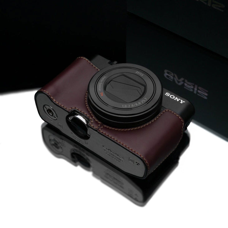 Gariz Sony RX100 MK3 / MK4 / MK5 Brown Leather Camera Half Case XS-RX100M3BR (Grip Version)