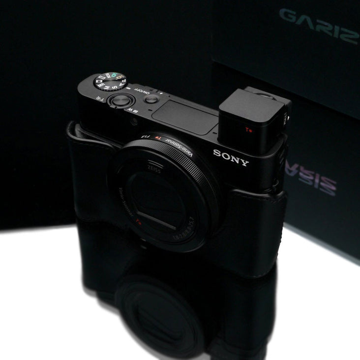 Gariz Sony RX100 MK3 / MK4 / MK5 Black Leather Camera Half Case XS-CHRX100M3BK (Grip Version)