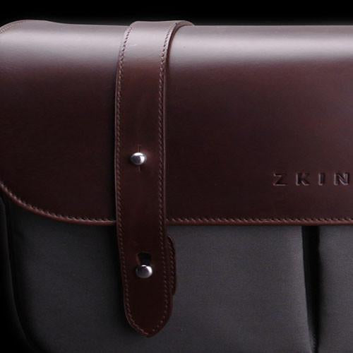 Zkin Champ Navy Grey Leather Canvas DSLR Camera Satchel Shoulder Bag